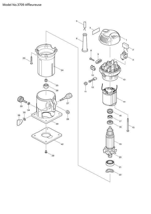 Vue éclatée Makita 3709 - page 1