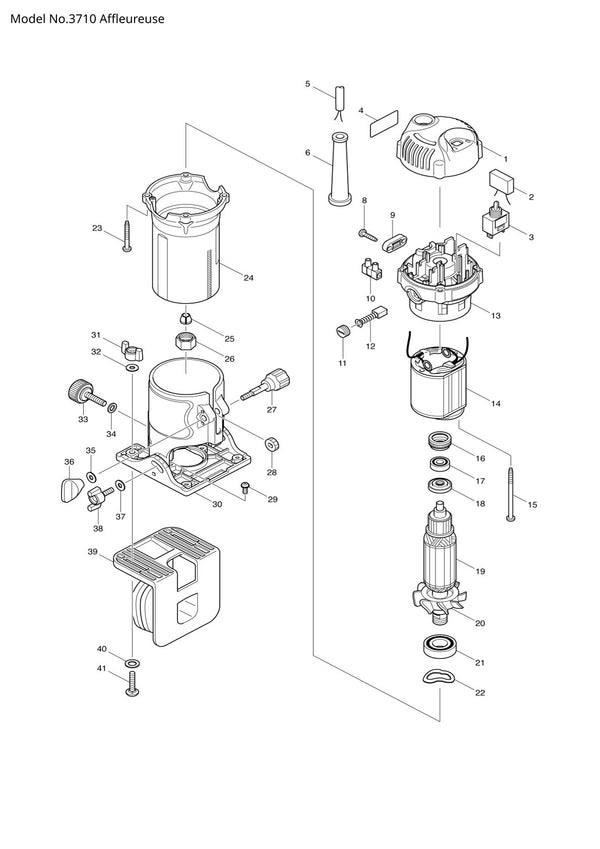 Vue éclatée Makita 3710 - page 1