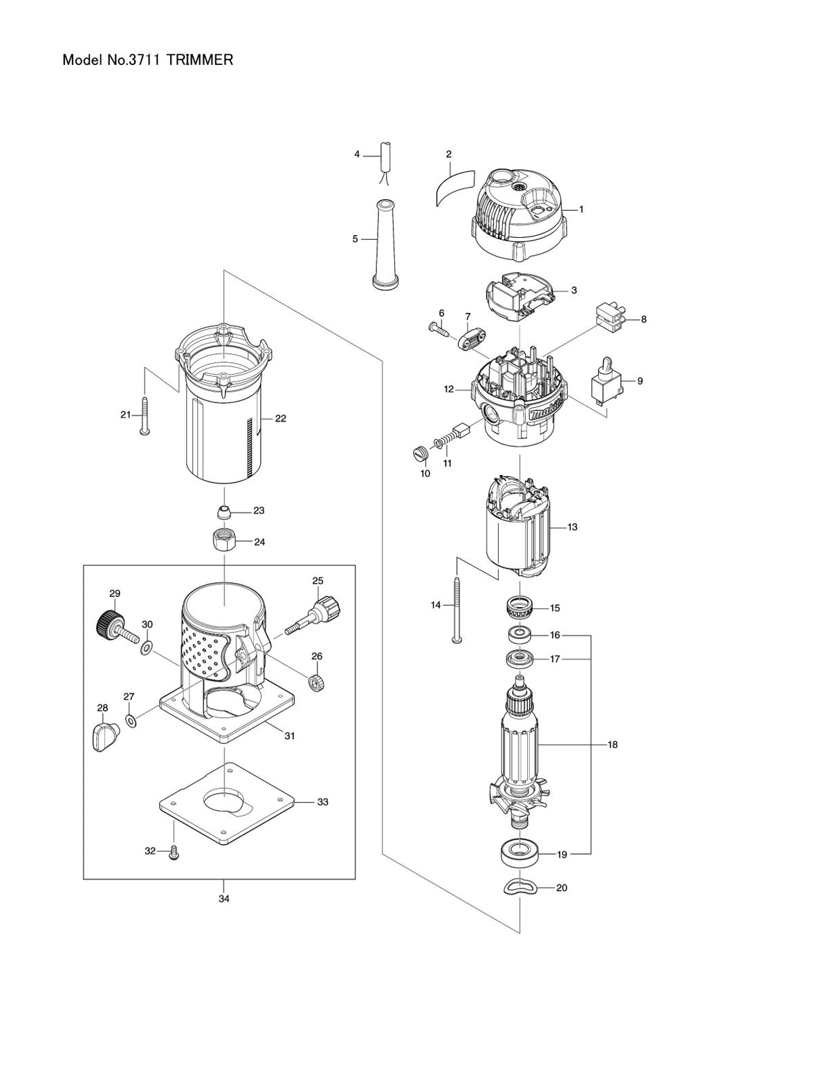 Vue éclatée Makita 3711 - page 1