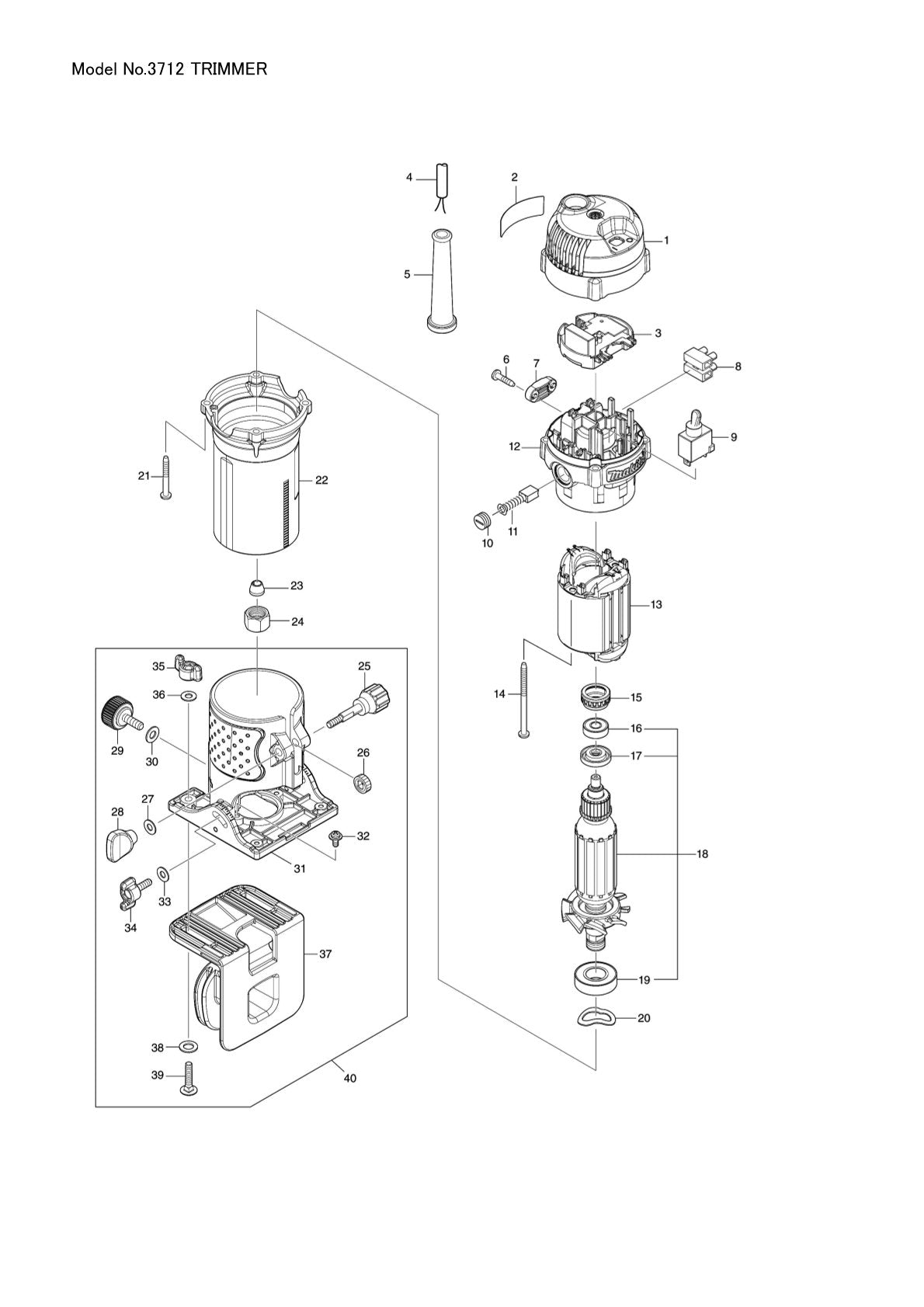 Vue éclatée Makita 3712 - page 1