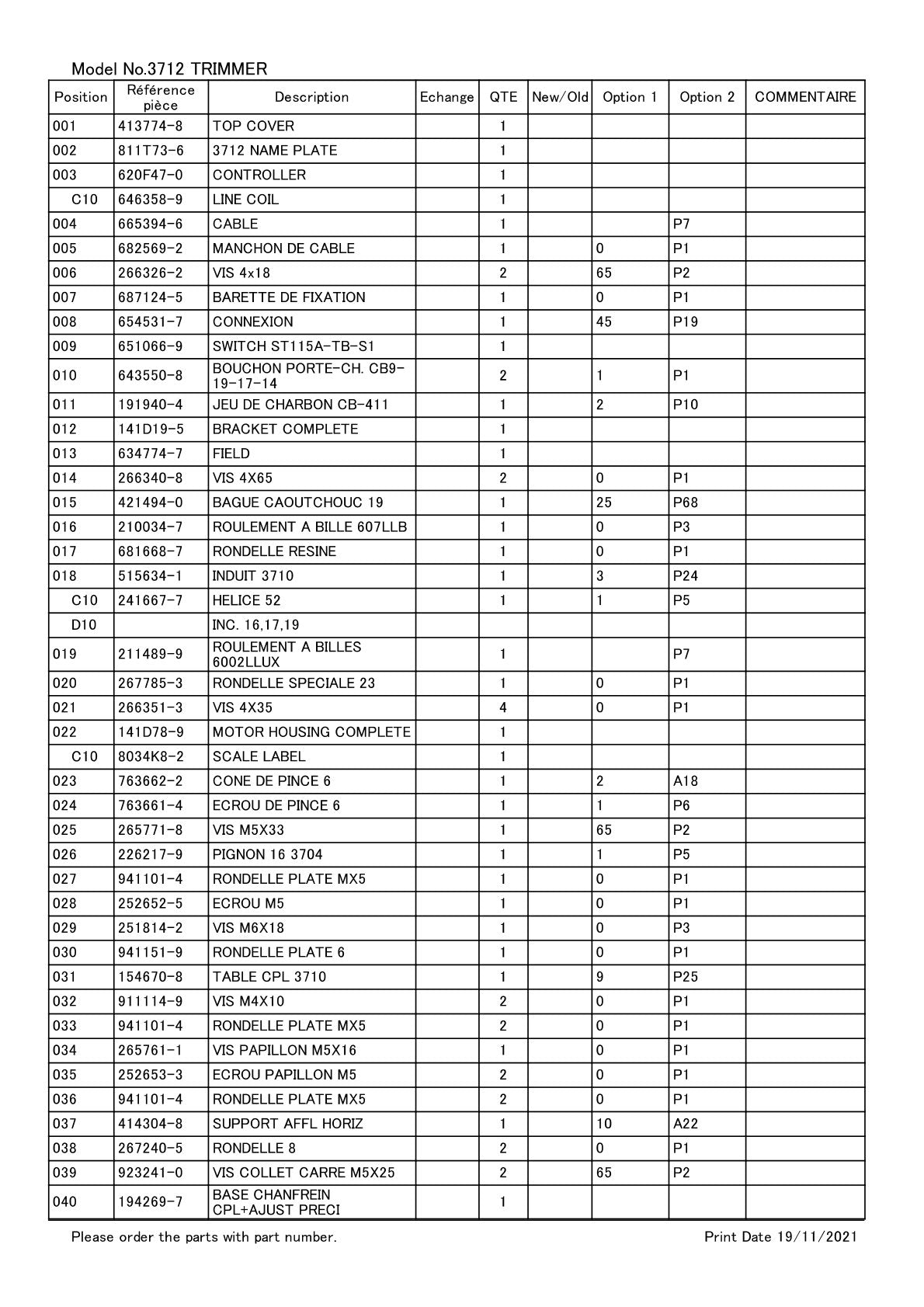 Vue éclatée Makita 3712 - page 2