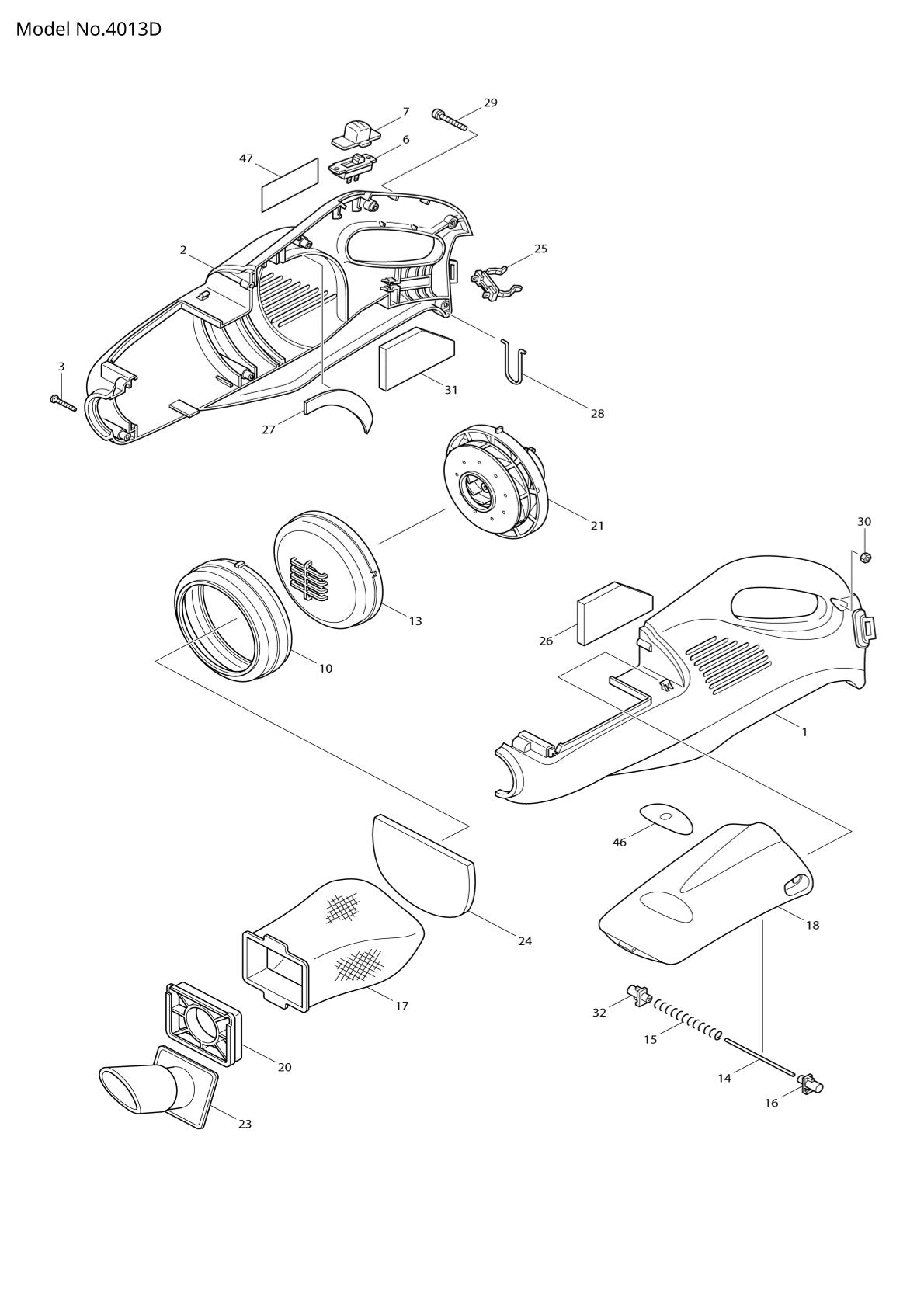 Vue éclatée Makita 4013D - page 1