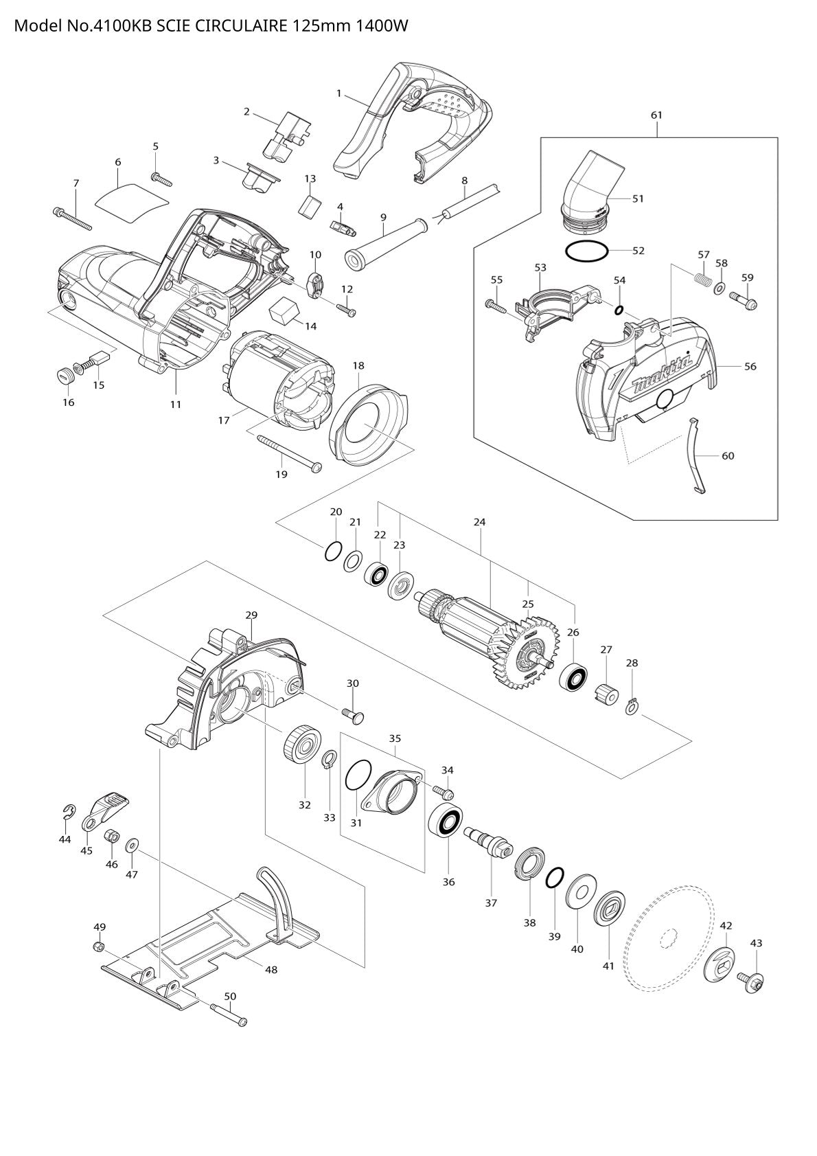 Vue éclatée Makita 4100KB - page 1