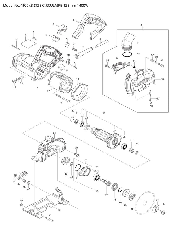 Vue éclatée Makita 4100KB - page 1