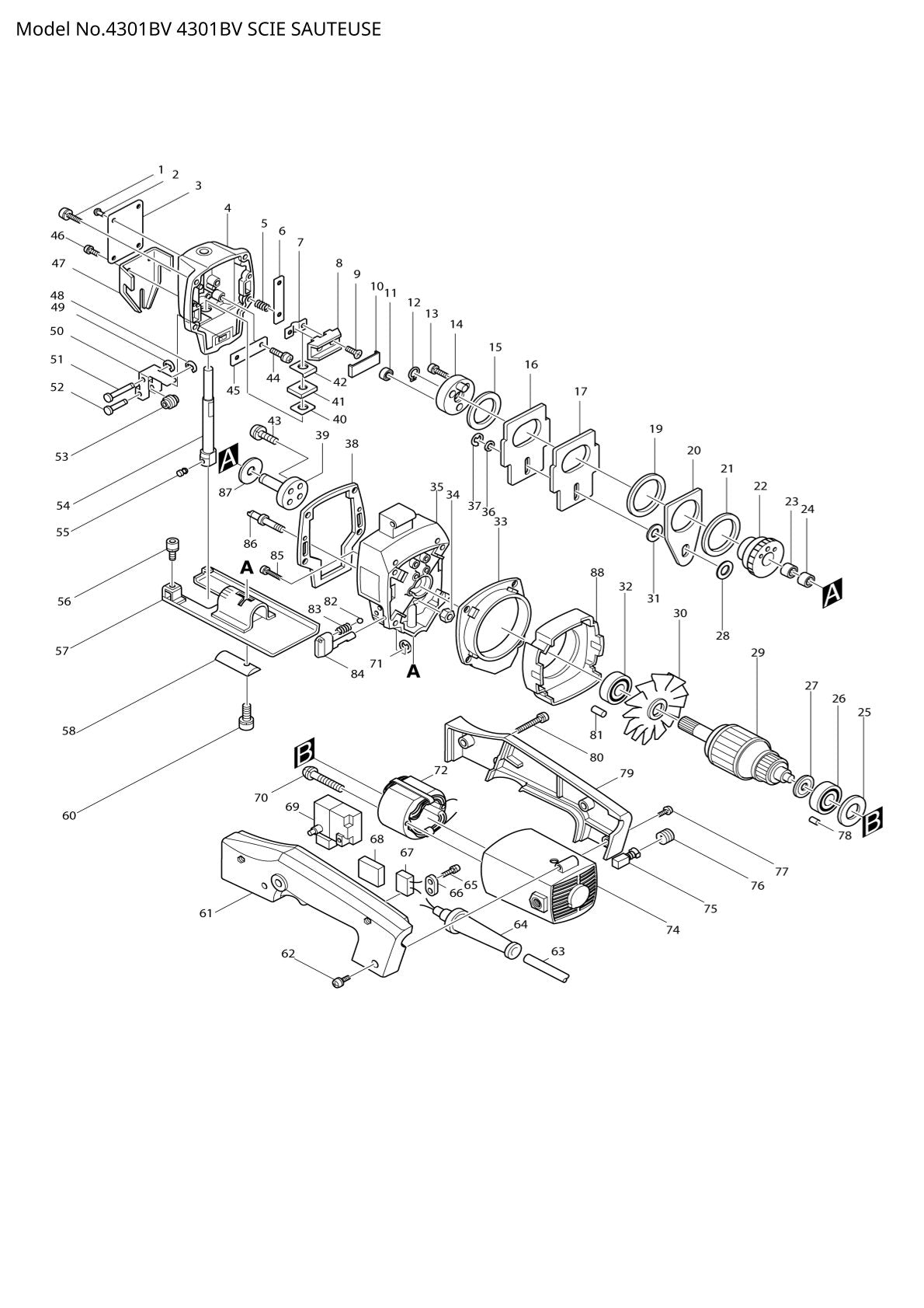 Vue éclatée Makita 4301BV - page 1