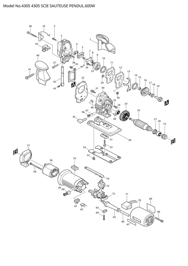 Vue éclatée Makita 4305 - page 1