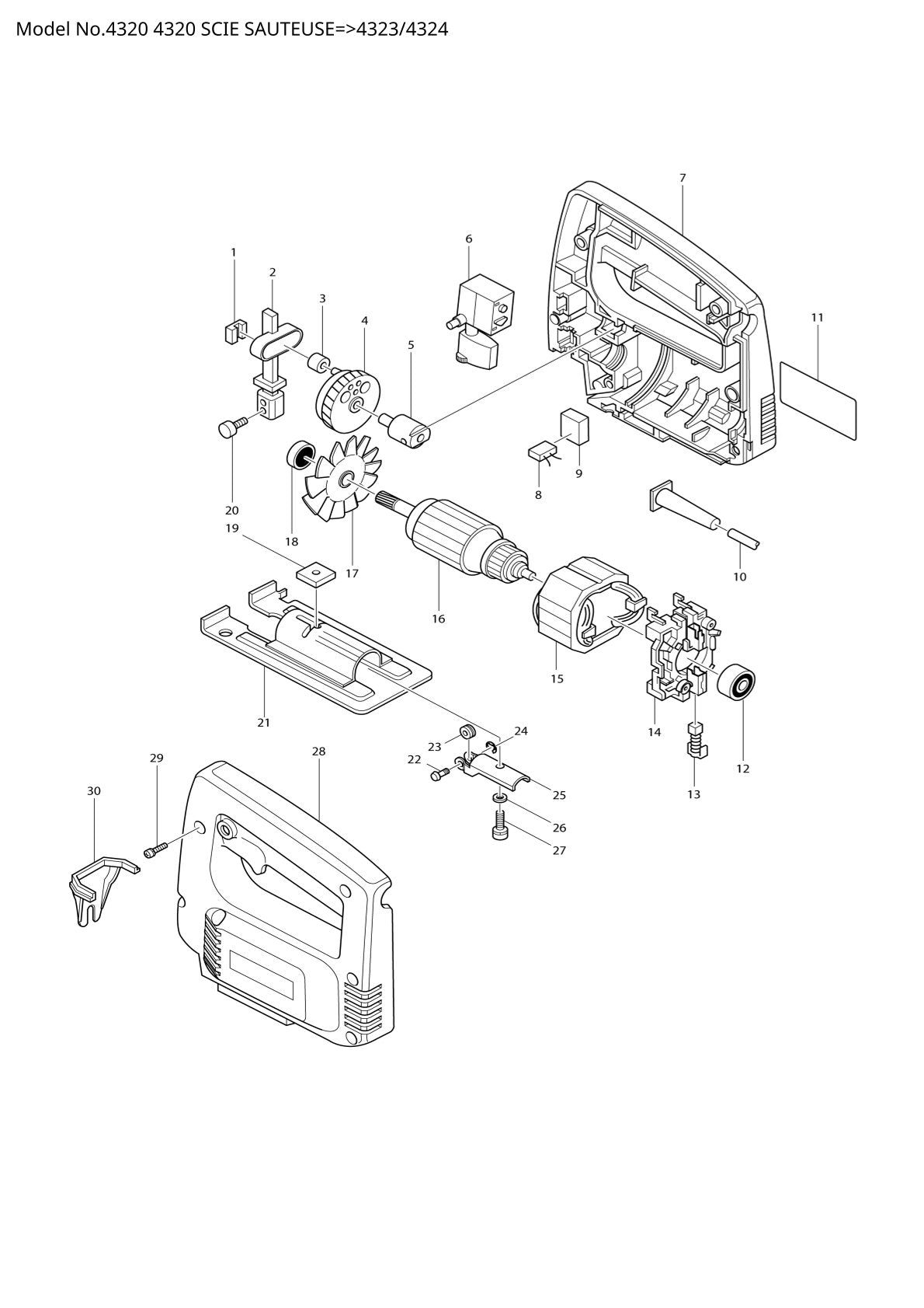 Vue éclatée Makita 4320 - page 1
