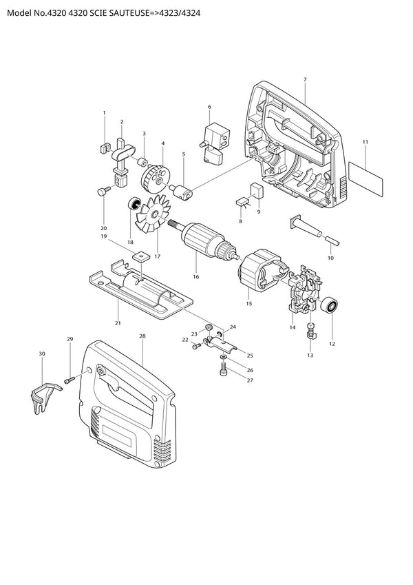 Vue éclatée Makita 4320 - page 1