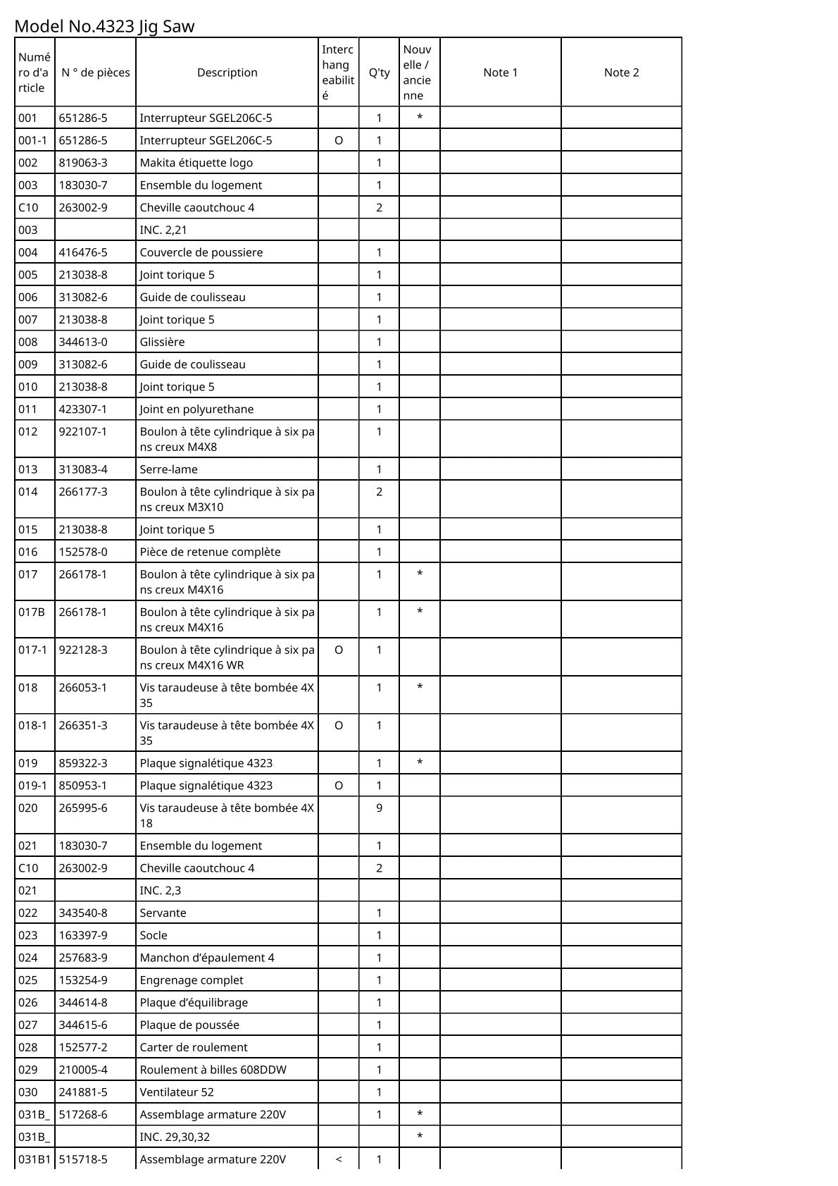 Vue éclatée Makita 4323 - page 2