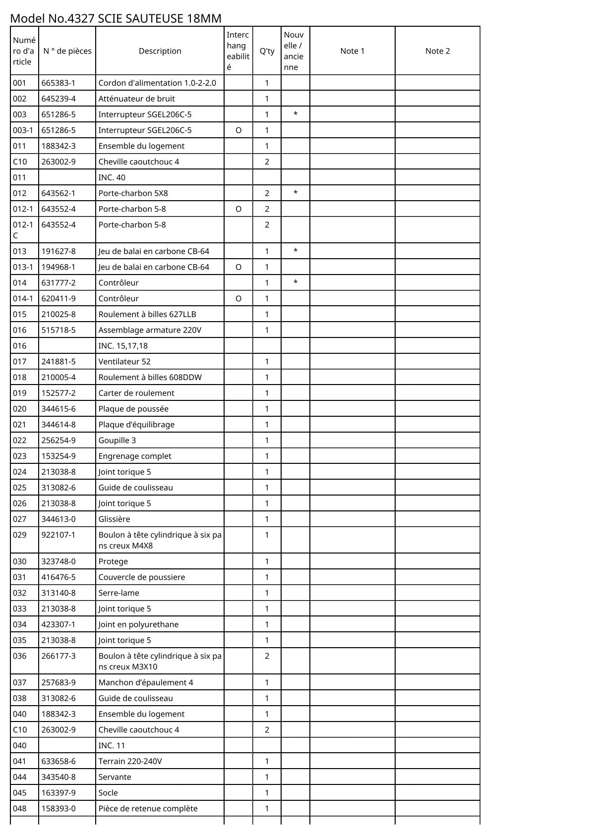 Vue éclatée Makita 4327 - page 2