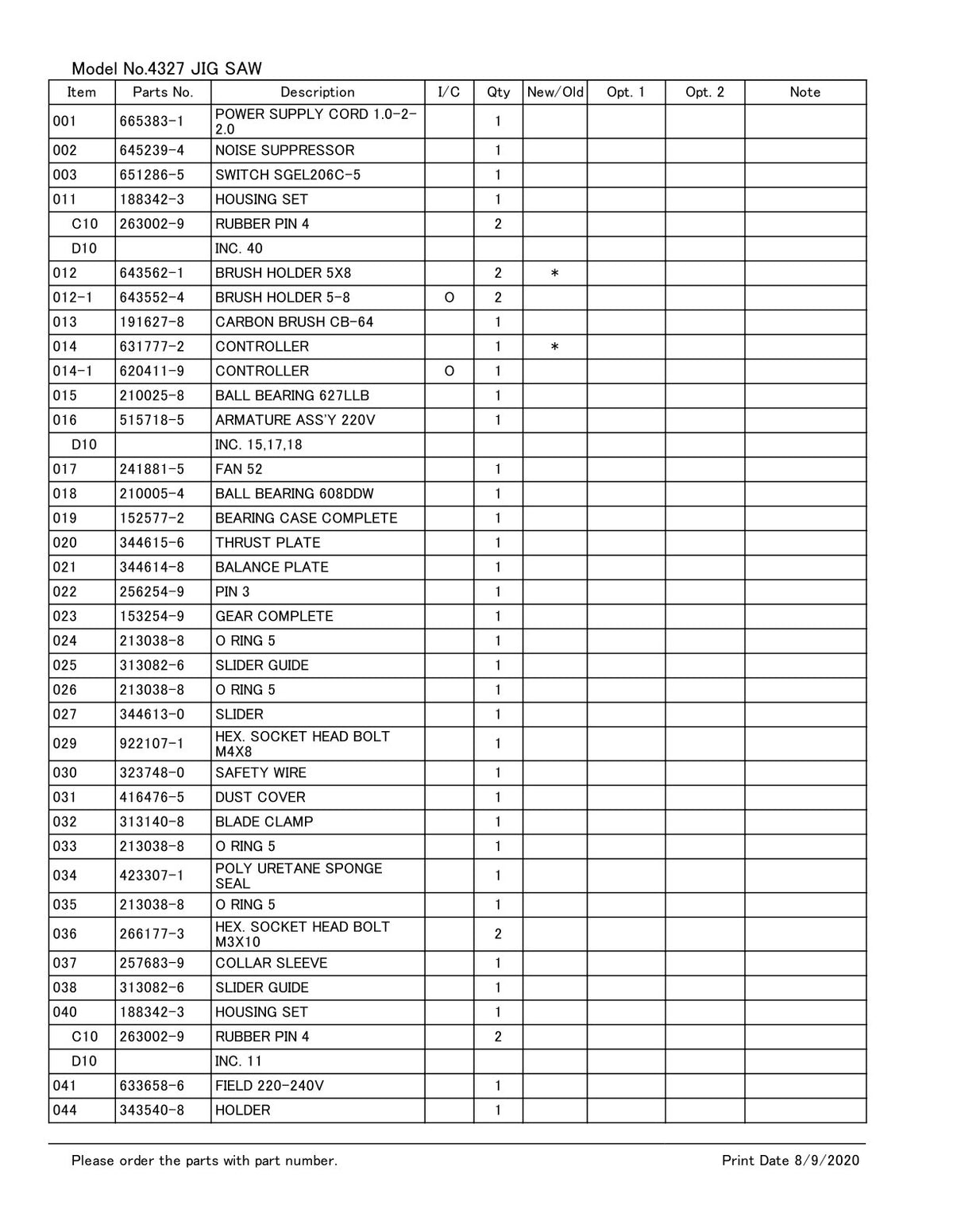 Vue éclatée Makita 4327M - page 2