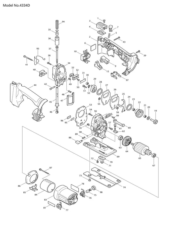 Vue éclatée Makita 4334D - page 1
