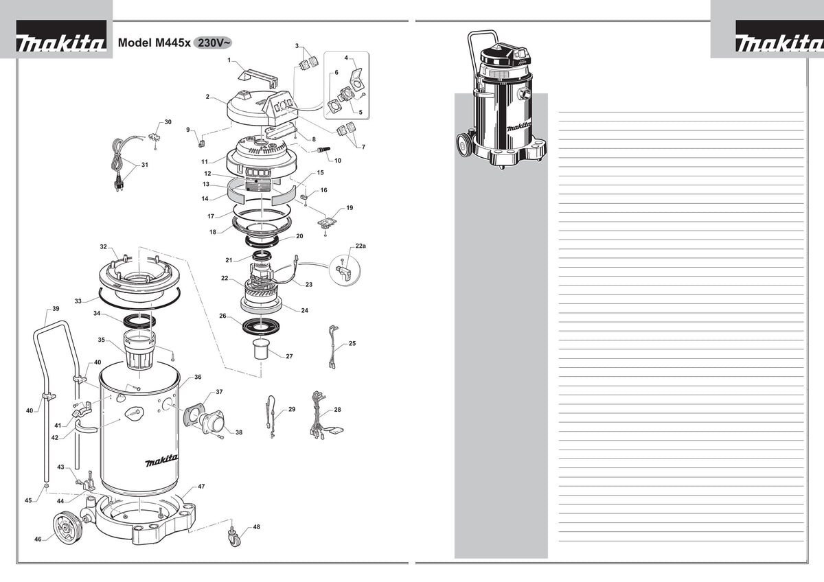 Vue éclatée Makita 445X - page 2