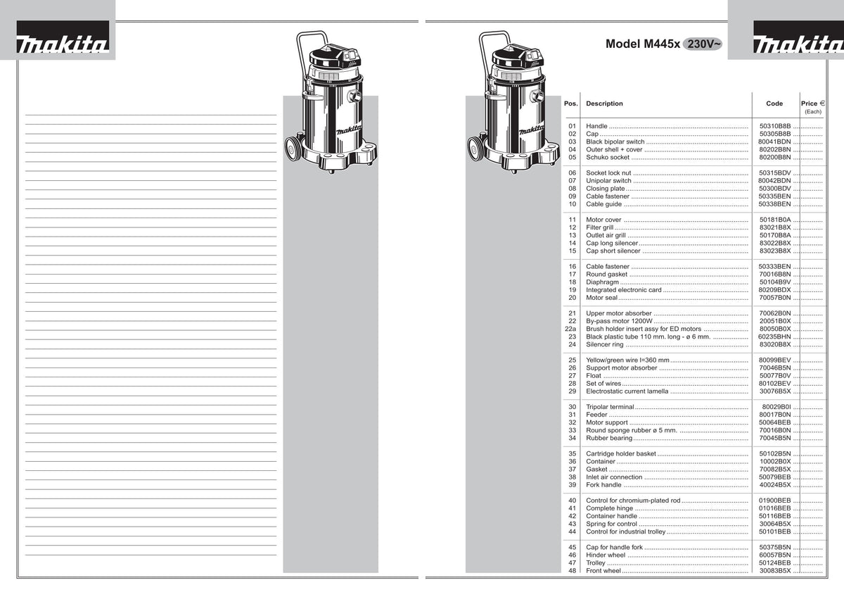 Vue éclatée Makita 445X - page 3