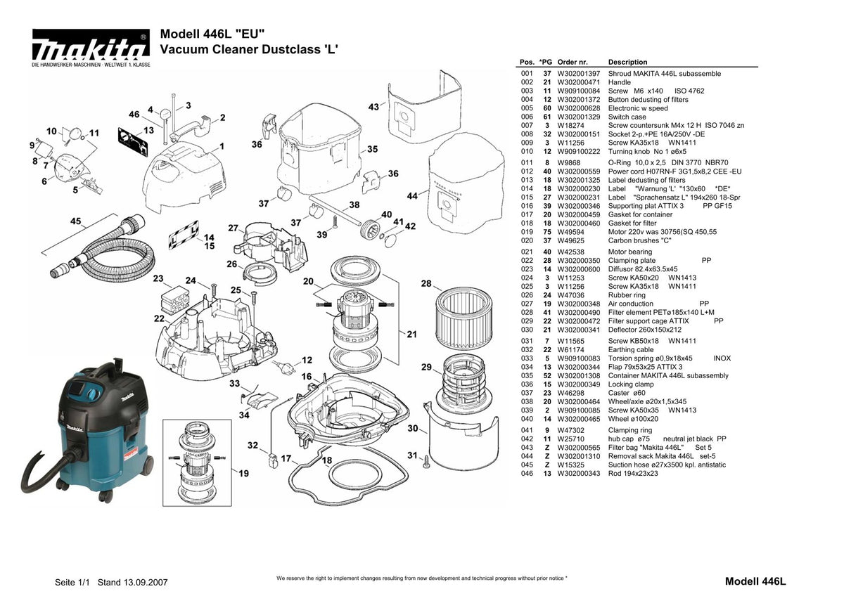 Vue éclatée Makita 446L - page 1