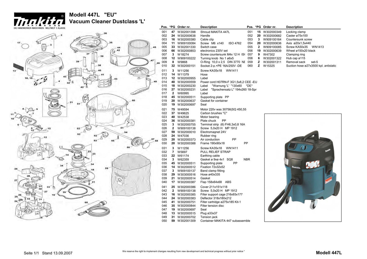 Vue éclatée Makita 447L - page 1