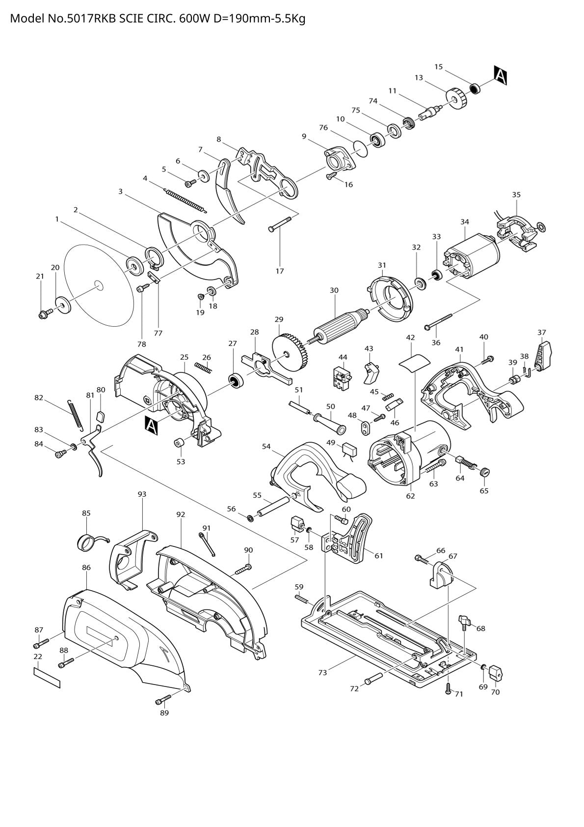 Vue éclatée Makita 5017RKB - page 1