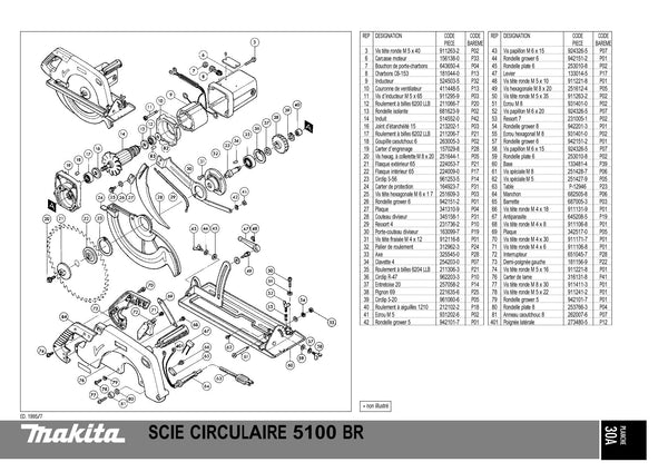 Vue éclatée Makita 5100BR - page 1