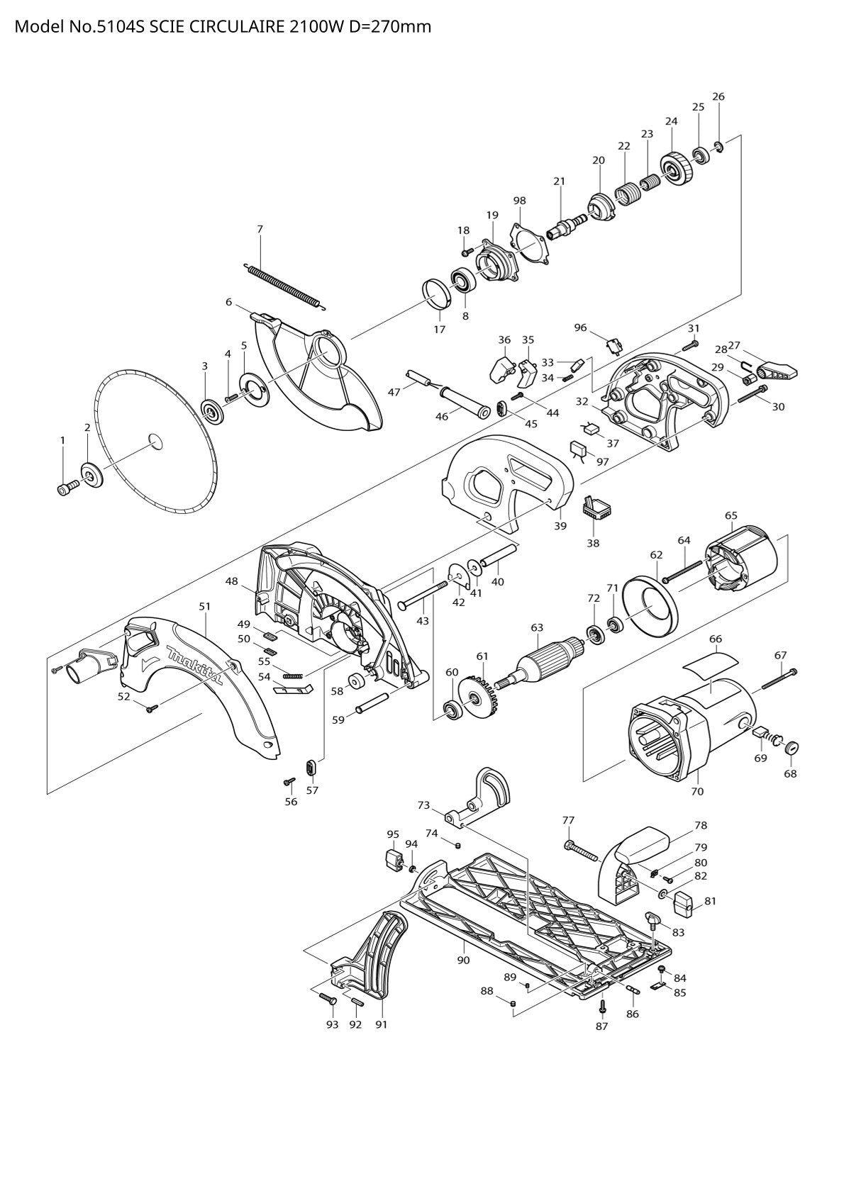 Vue éclatée Makita 5104S - page 1