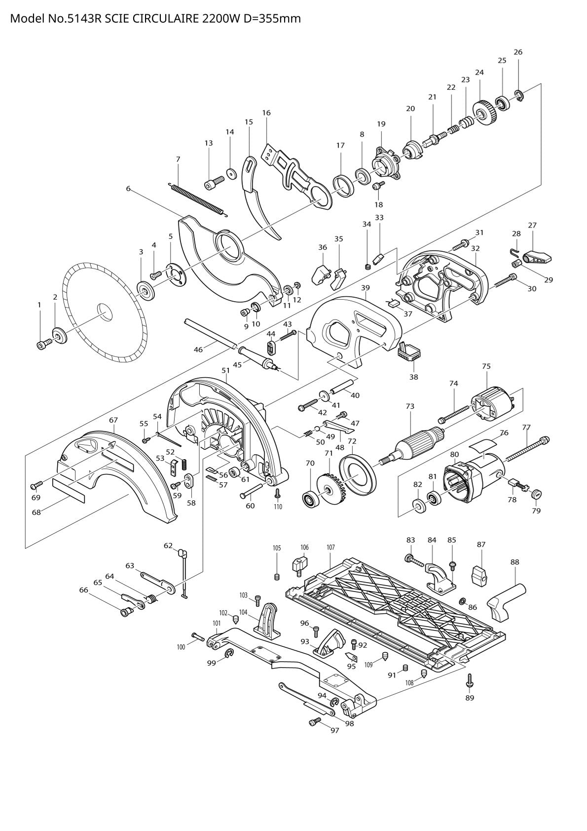 Vue éclatée Makita 5143R - page 1