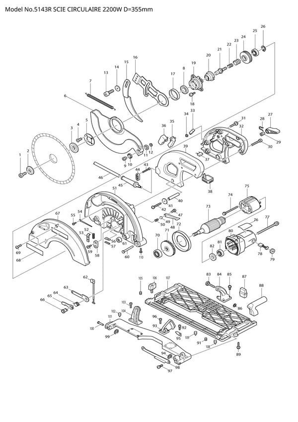Vue éclatée Makita 5143R - page 1