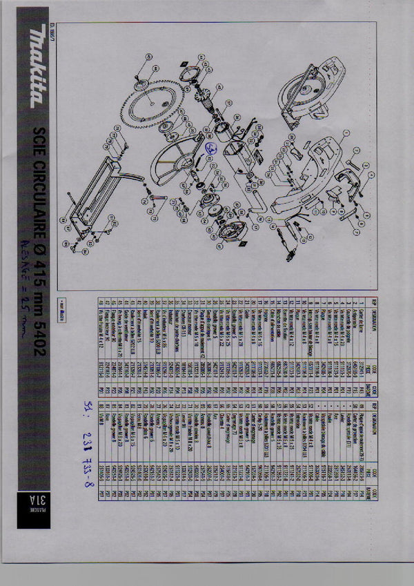 Vue éclatée Makita 5402 - page 1