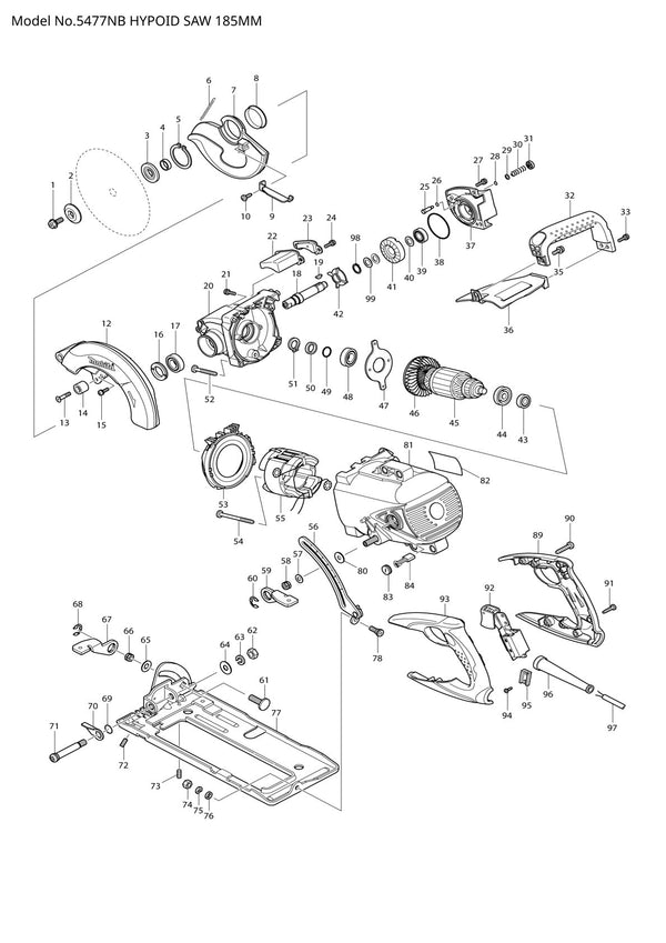 Vue éclatée Makita 5477NB - page 1