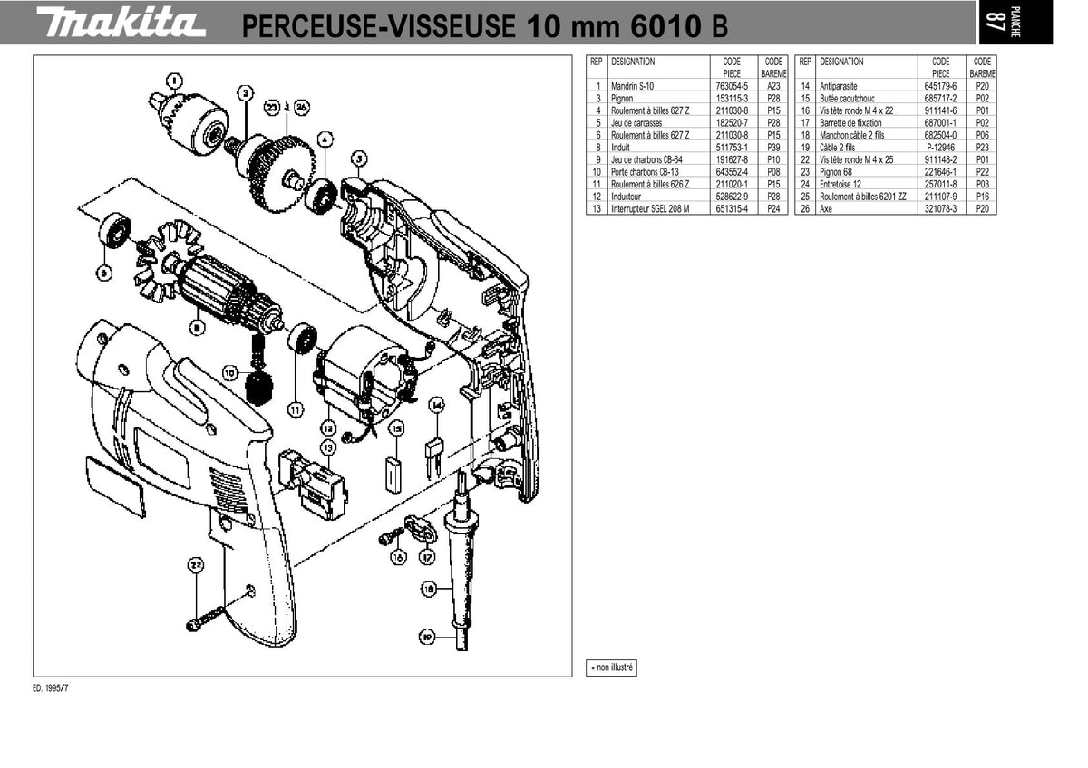 Vue éclatée Makita 6010B - page 1