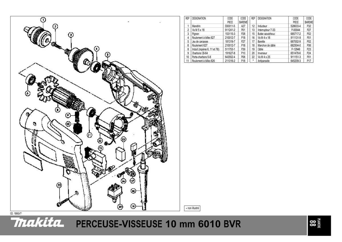 Vue éclatée Makita 6010BVR - page 1