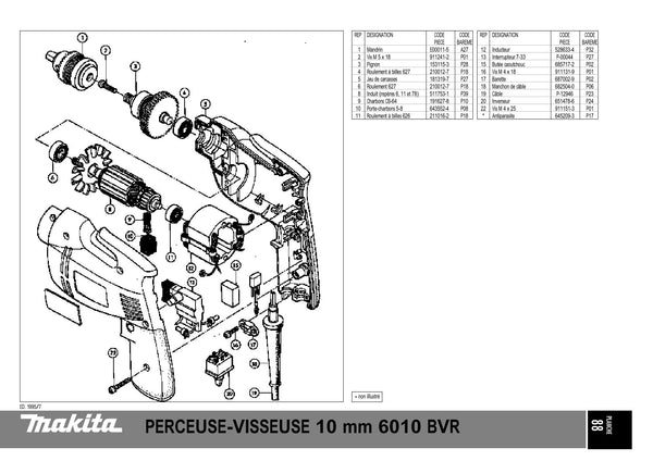 Vue éclatée Makita 6010BVR - page 1