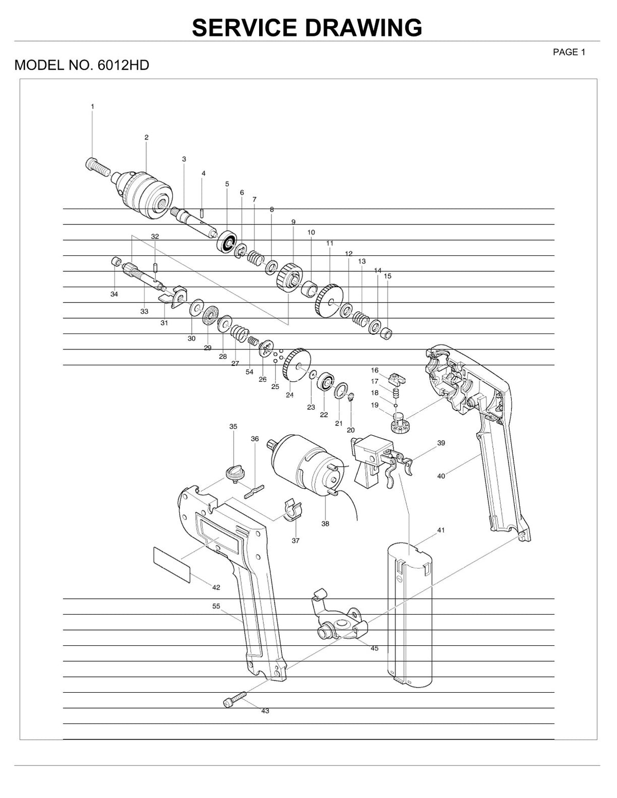 Vue éclatée Makita 6012HD - page 1