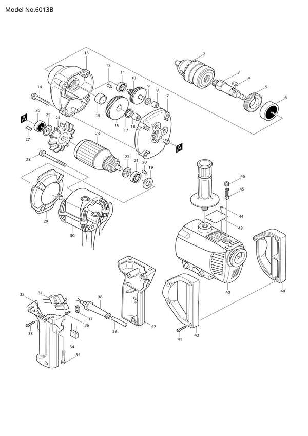 Vue éclatée Makita 6013B - page 1