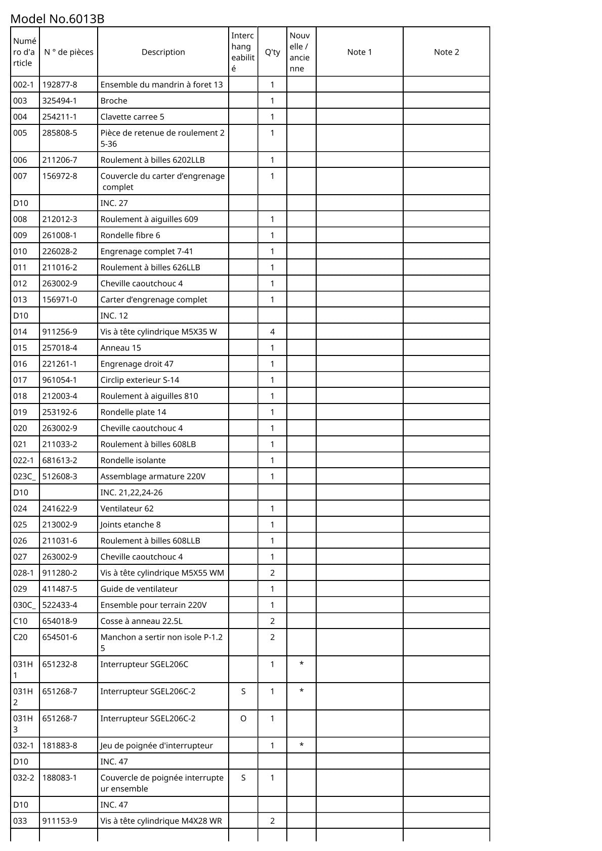 Vue éclatée Makita 6013B - page 2