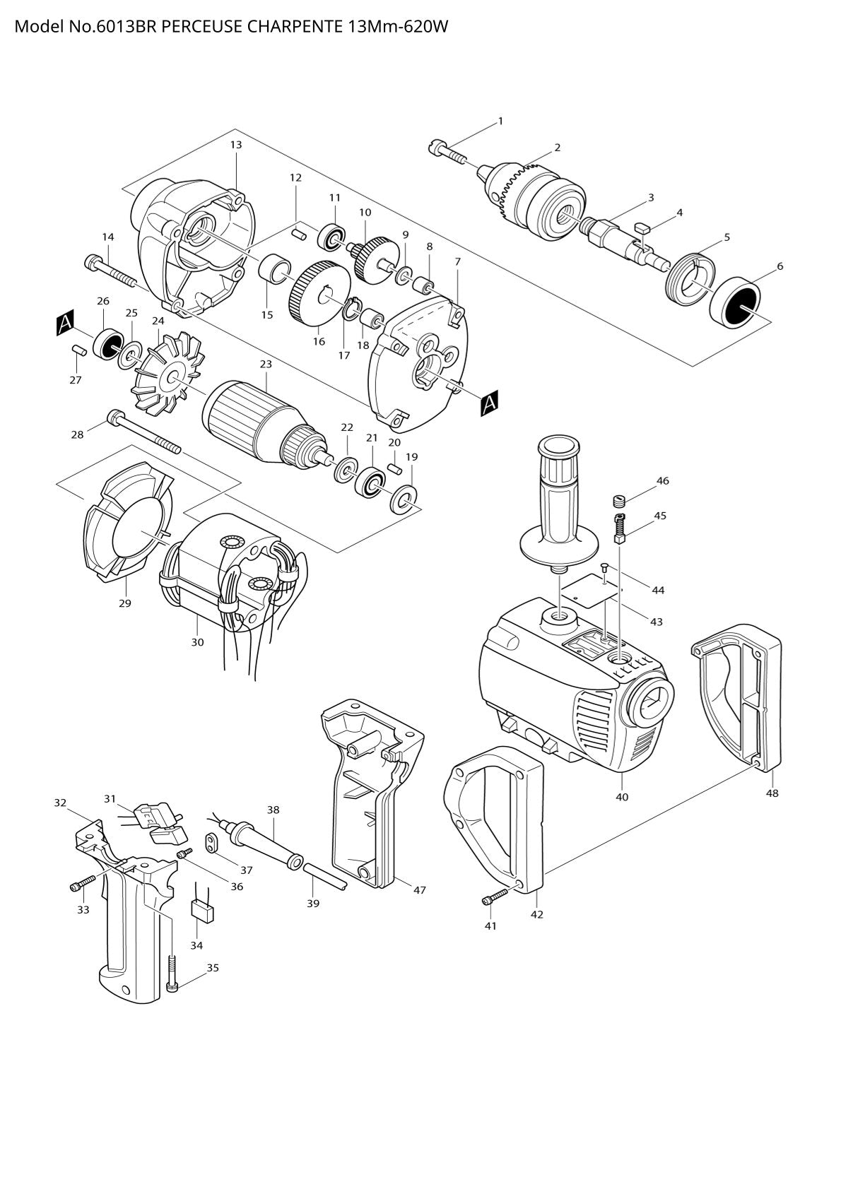 Vue éclatée Makita 6013BR - page 1