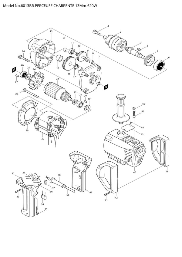 Vue éclatée Makita 6013BR - page 1