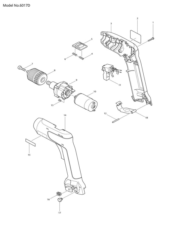 Vue éclatée Makita 6017D - page 1