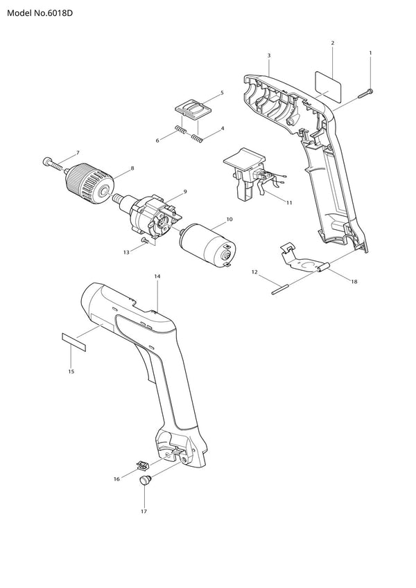 Vue éclatée Makita 6018D - page 1