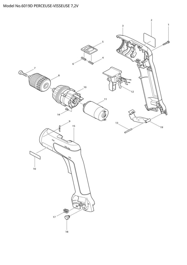 Vue éclatée Makita 6019D - page 1