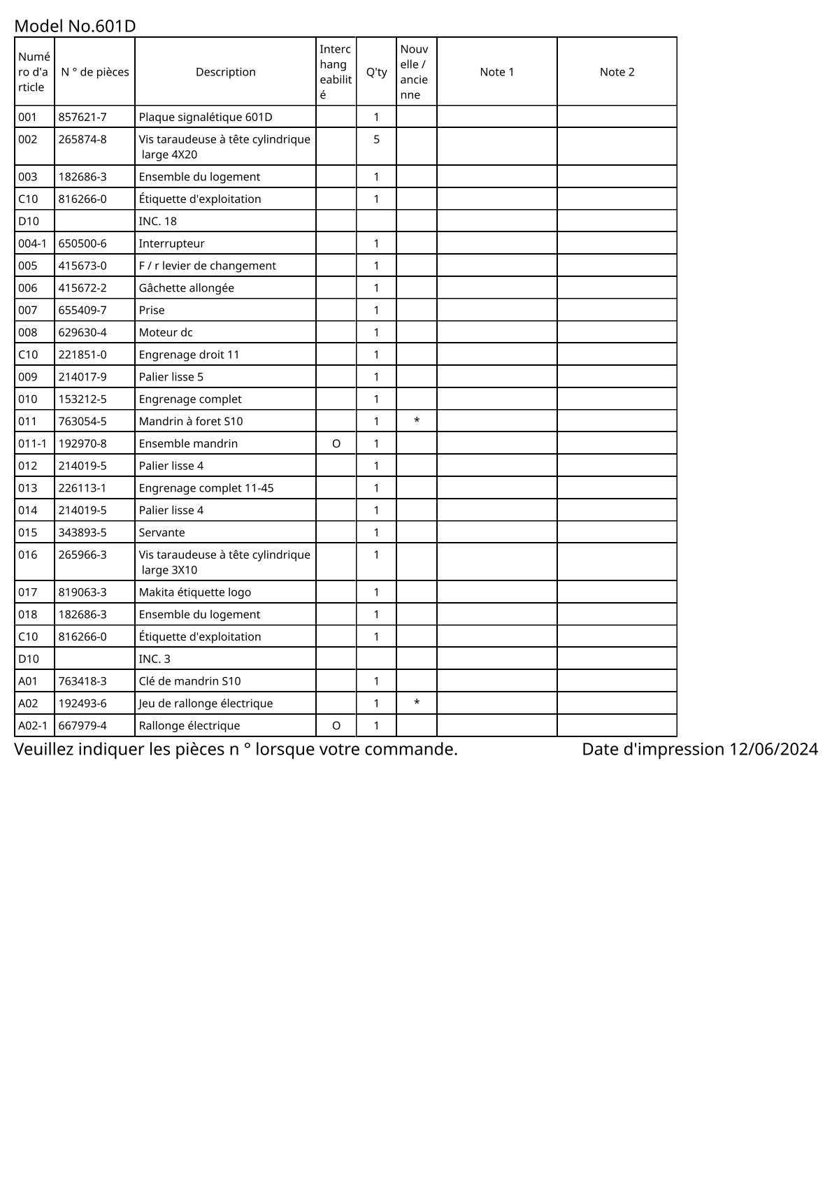 Vue éclatée Makita 601D - page 2