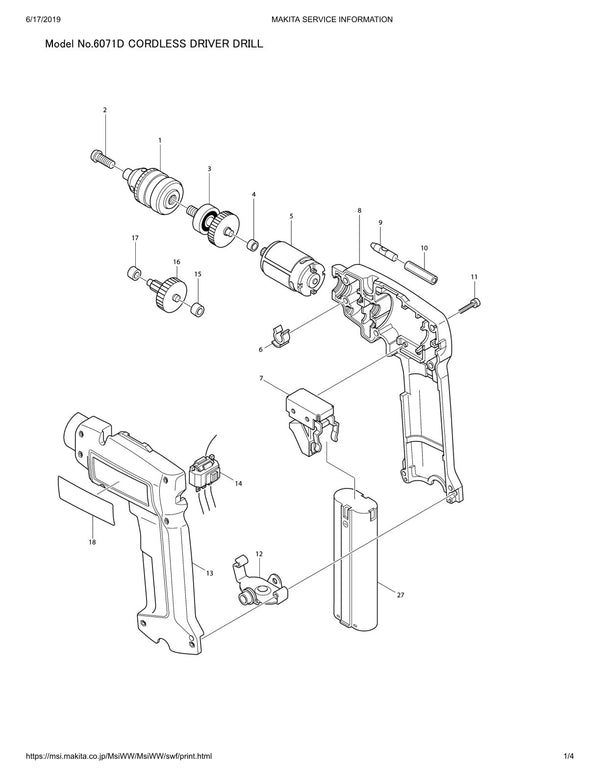 Vue éclatée Makita 6071D - page 1