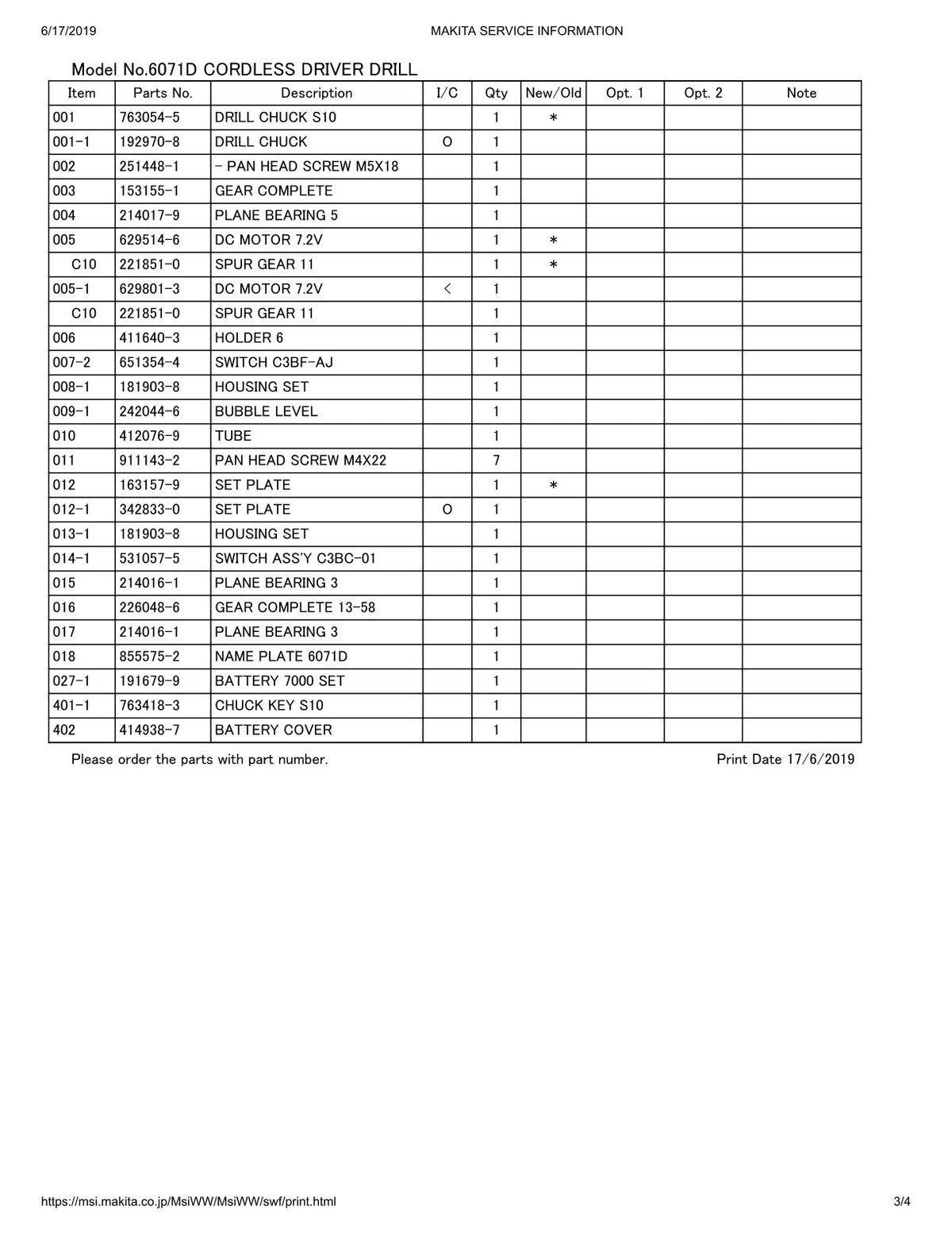 Vue éclatée Makita 6071D - page 3
