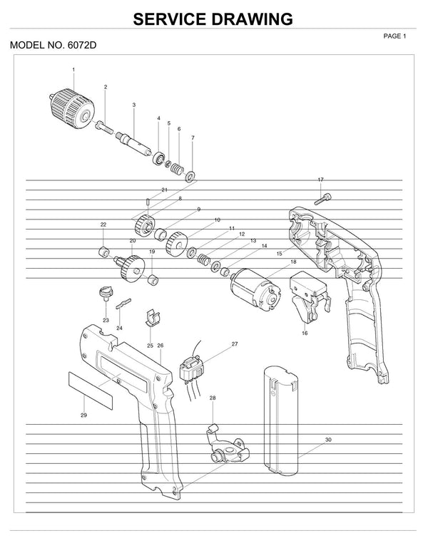 Vue éclatée Makita 6072D - page 1