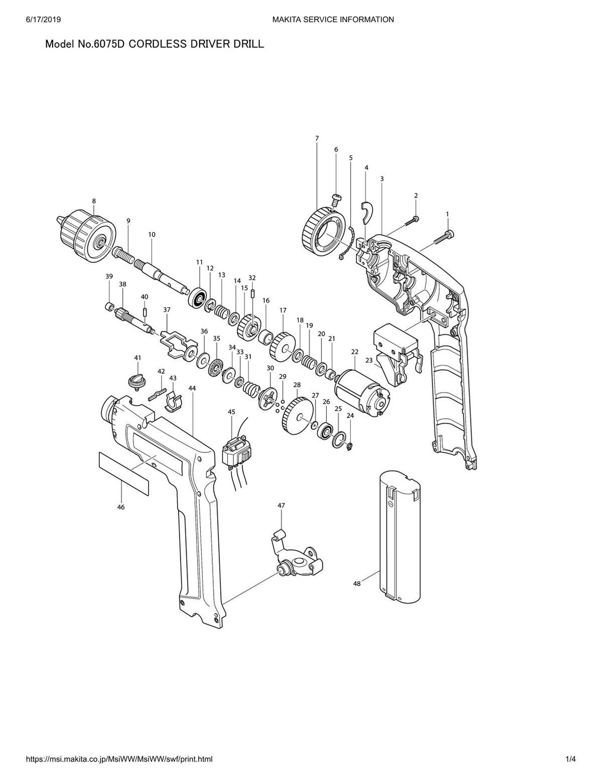 Vue éclatée Makita 6075D - page 1