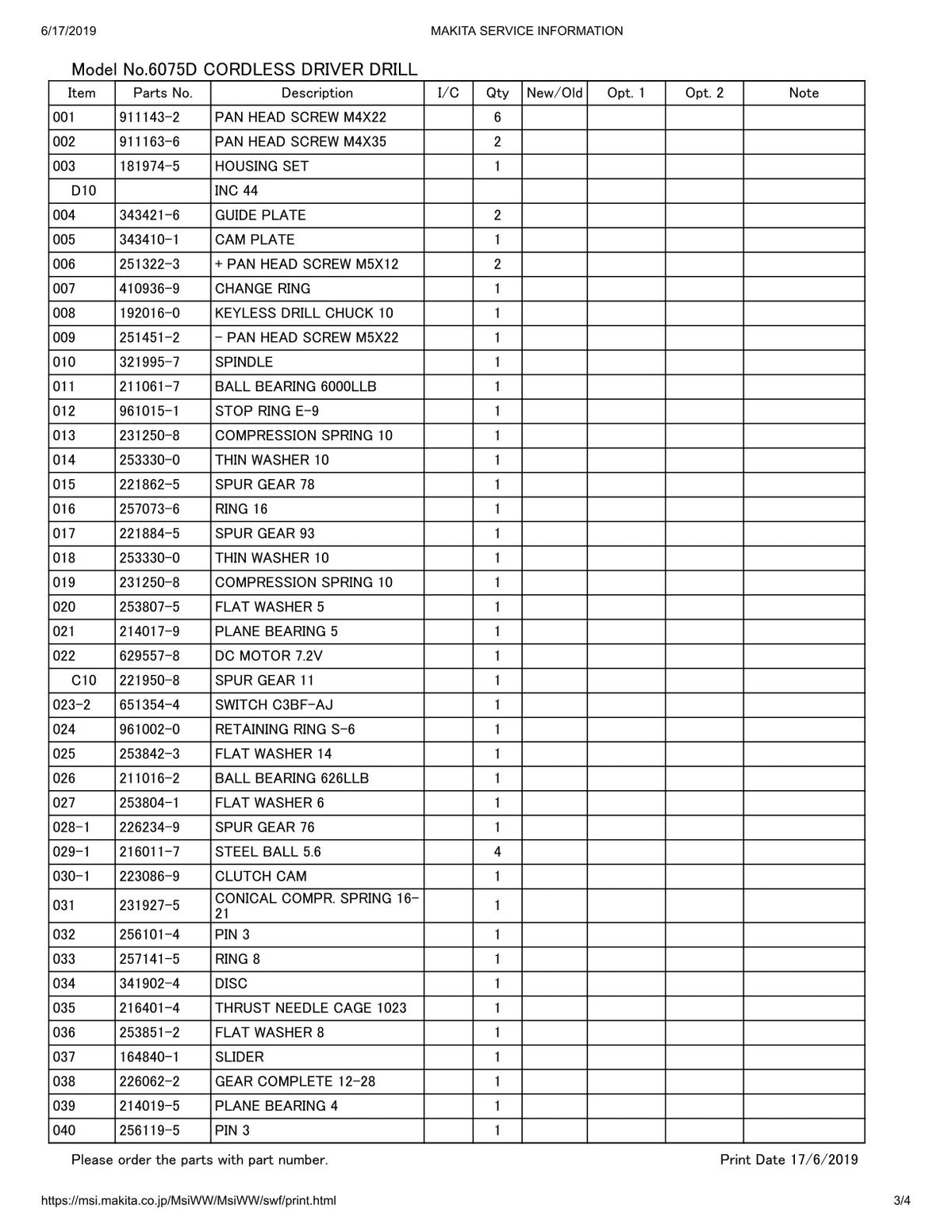 Vue éclatée Makita 6075D - page 3