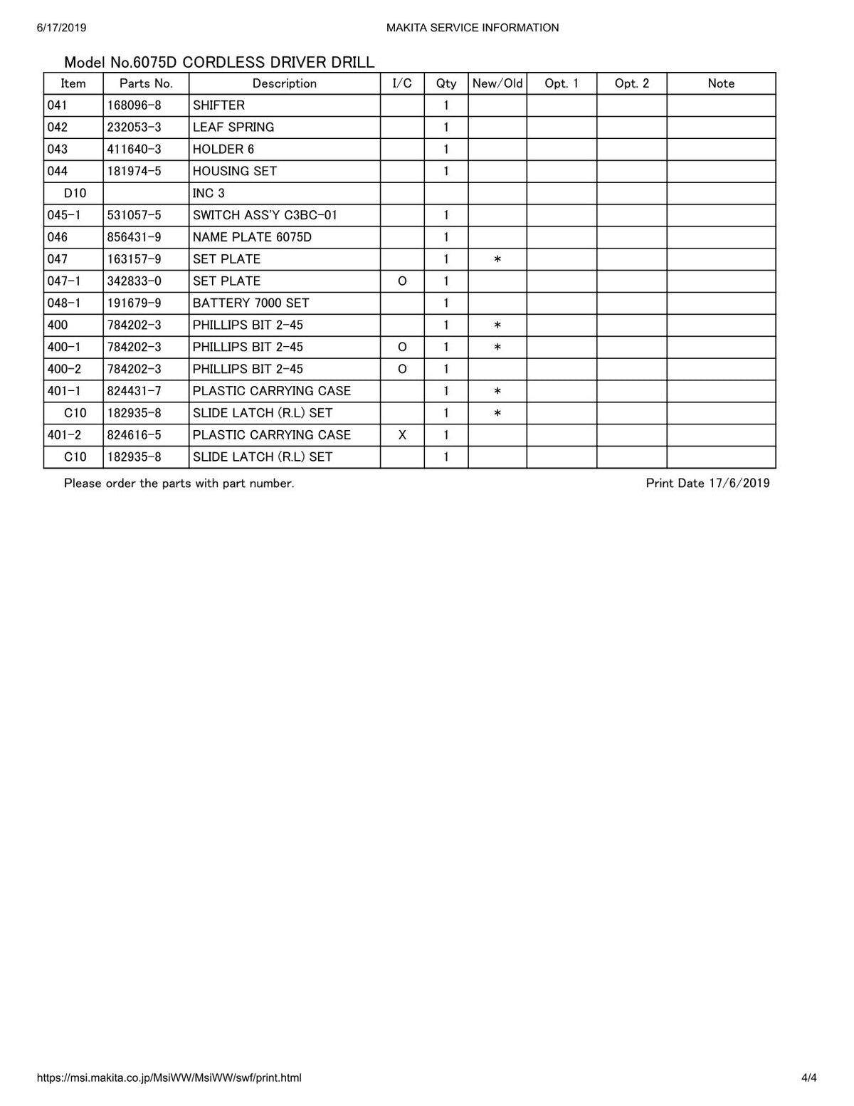 Vue éclatée Makita 6075D - page 4