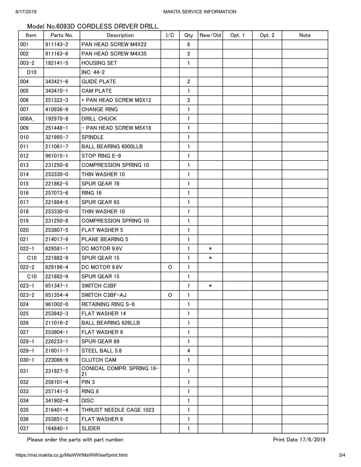 Vue éclatée Makita 6093D - page 3