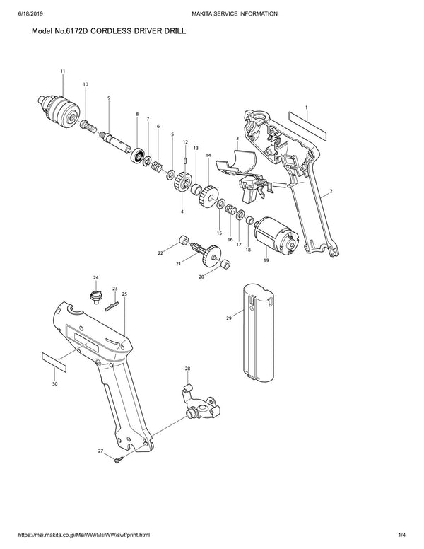 Vue éclatée Makita 6172D - page 1