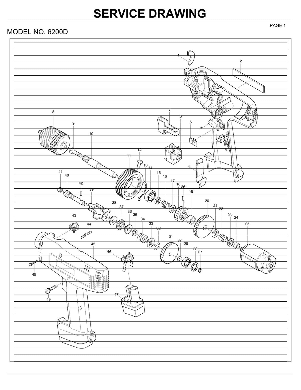 Vue éclatée Makita 6200D - page 1
