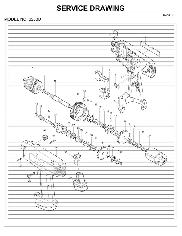 Vue éclatée Makita 6200D - page 1