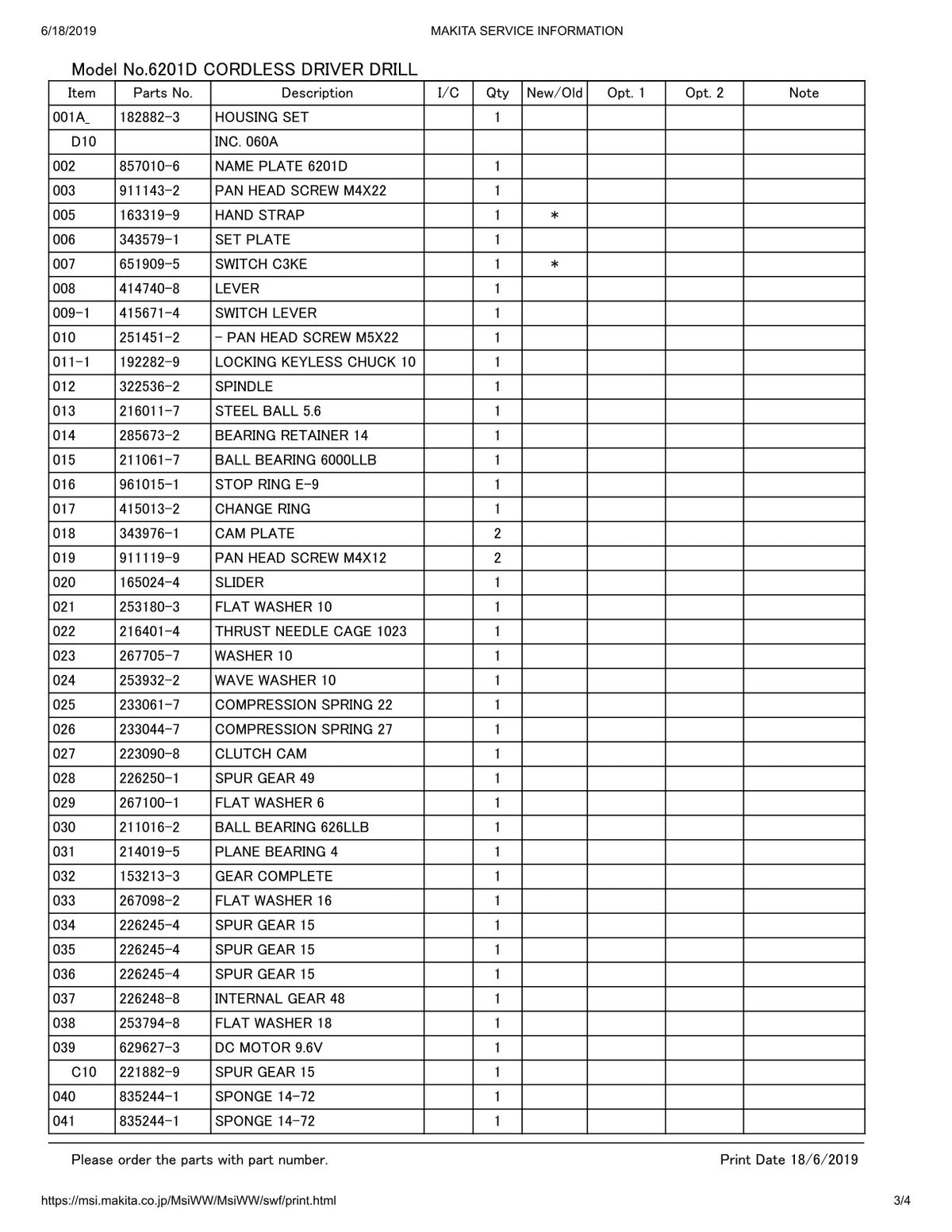 Vue éclatée Makita 6201D - page 3